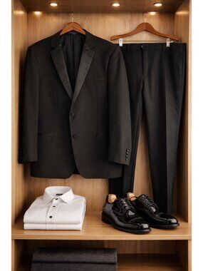 Pavaratti Black Two-Piece Tuxedo Suit 52R / 46W Polyester Rayon Blend Classic